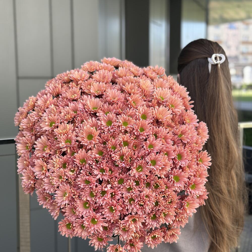 Bouquet of peach jam from 51 branches of chrysanthemum salmon