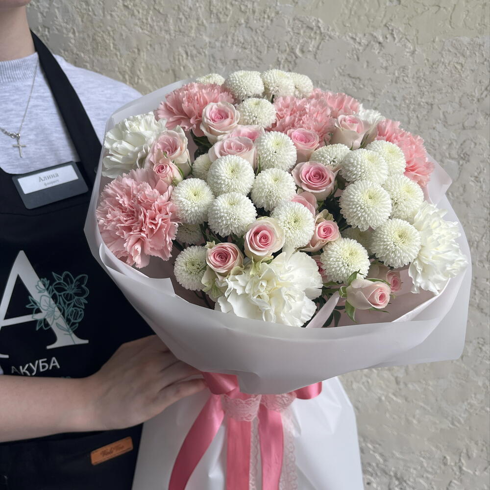 Букет Нежность в бело-розовой цветовой гамме 🤍💕🤍