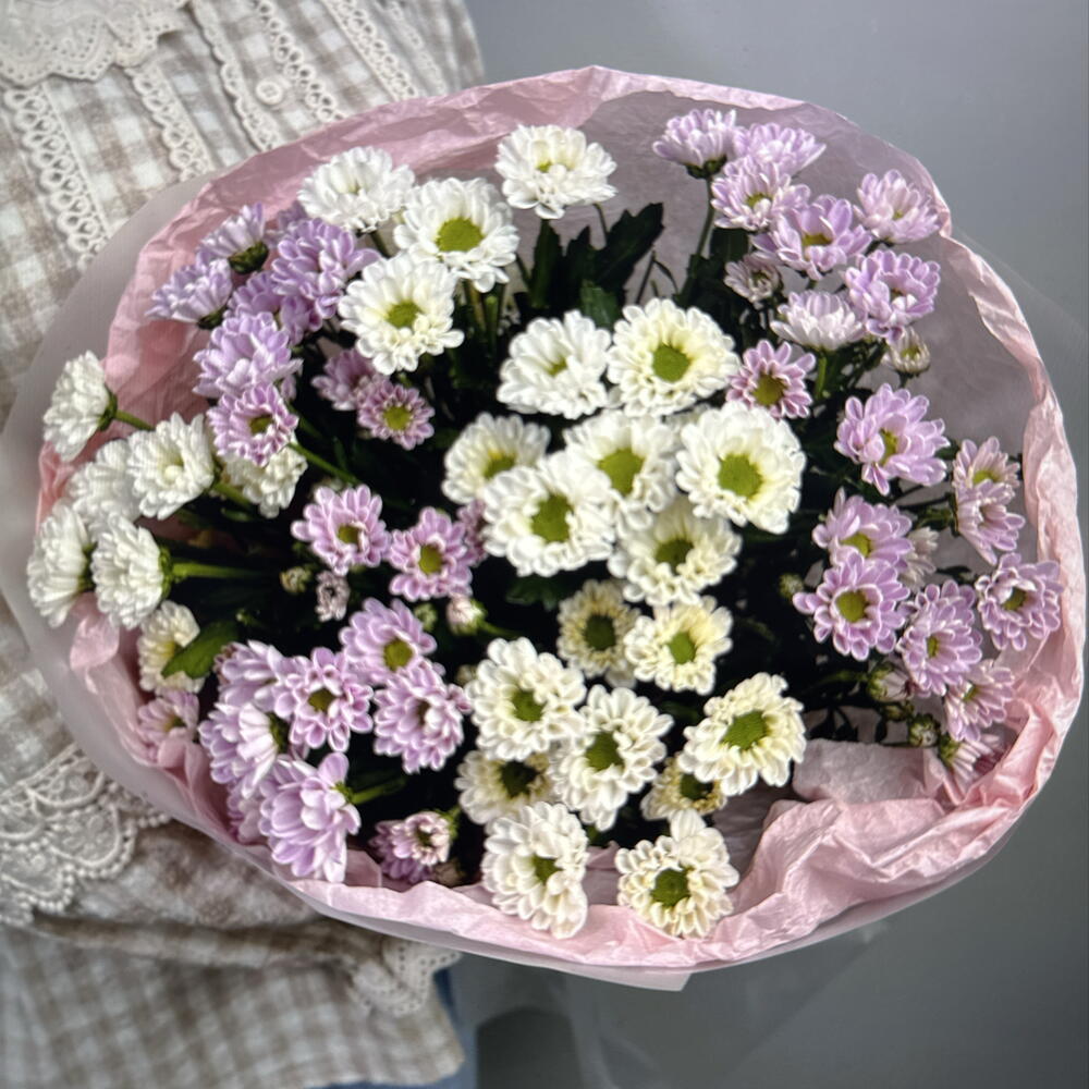Дуо букет из белых и розовых сантини (49-0508)