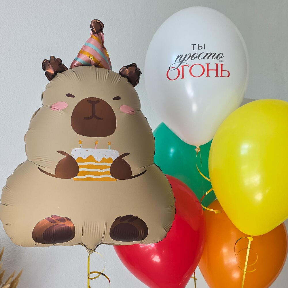 Шары для девочки, девушки, мальчика, коллеги на день рождения Капибара Огонь