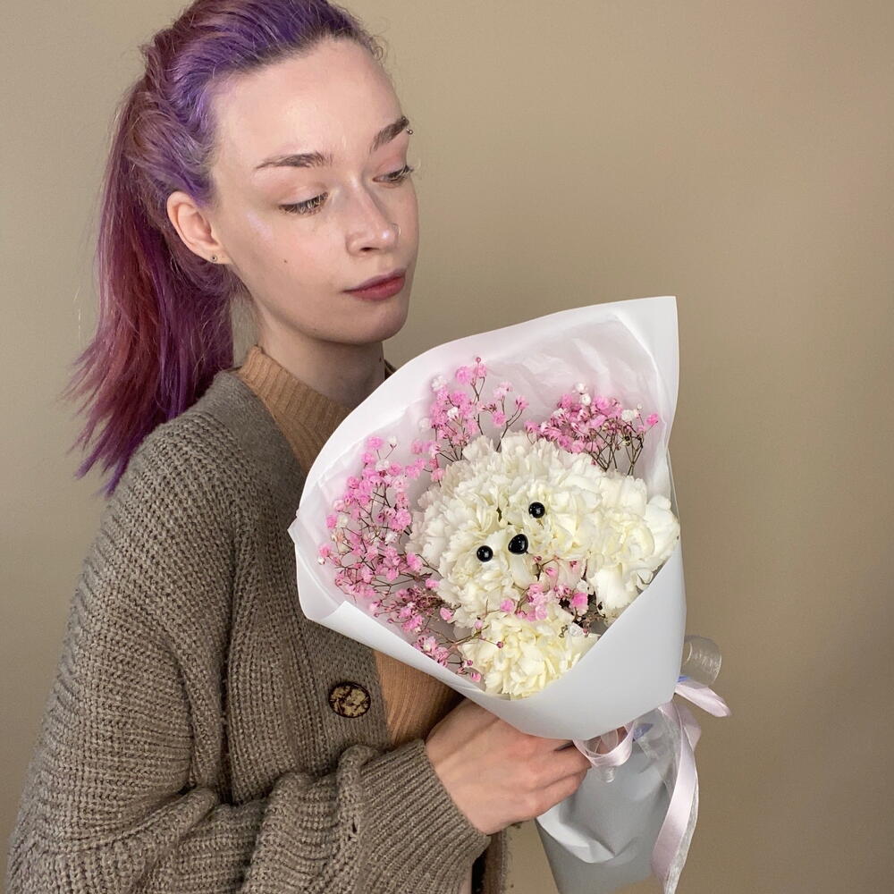 Мини букет, букет-комплииент, детский букет "Щеночек"