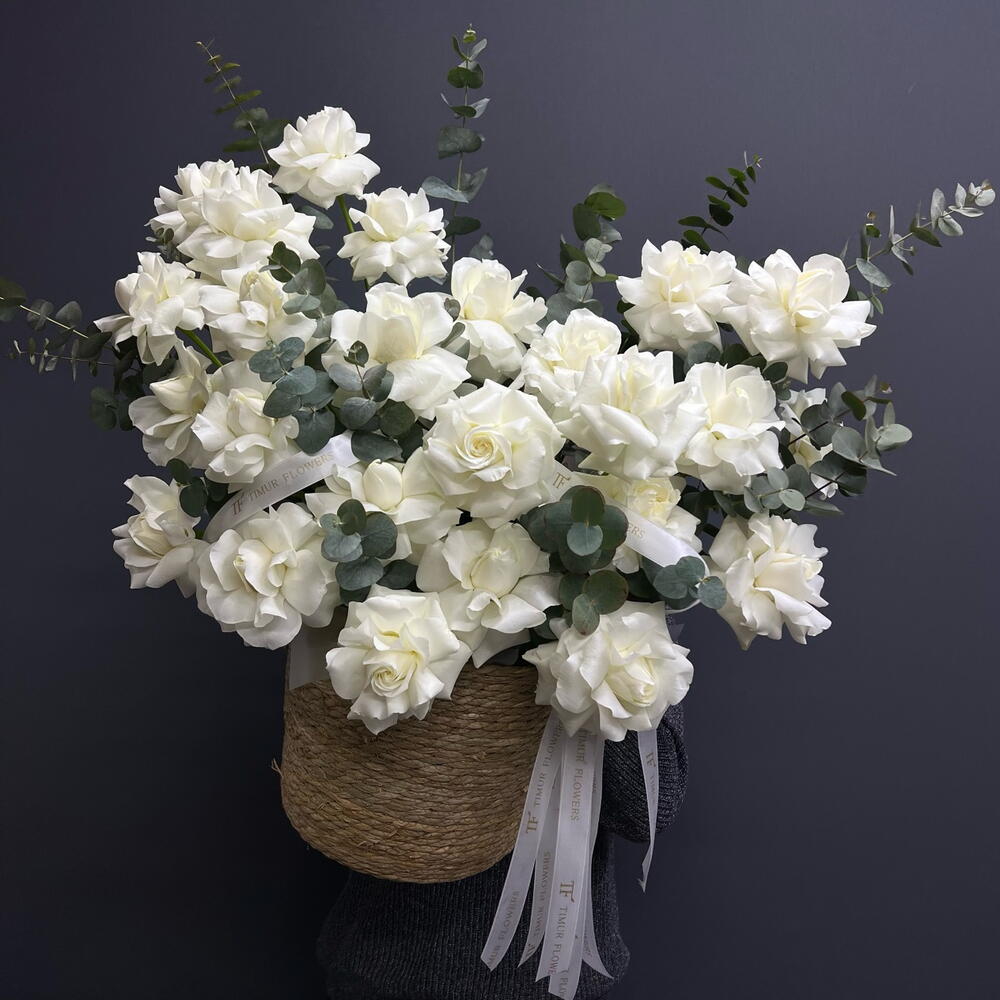 Basket of white roses