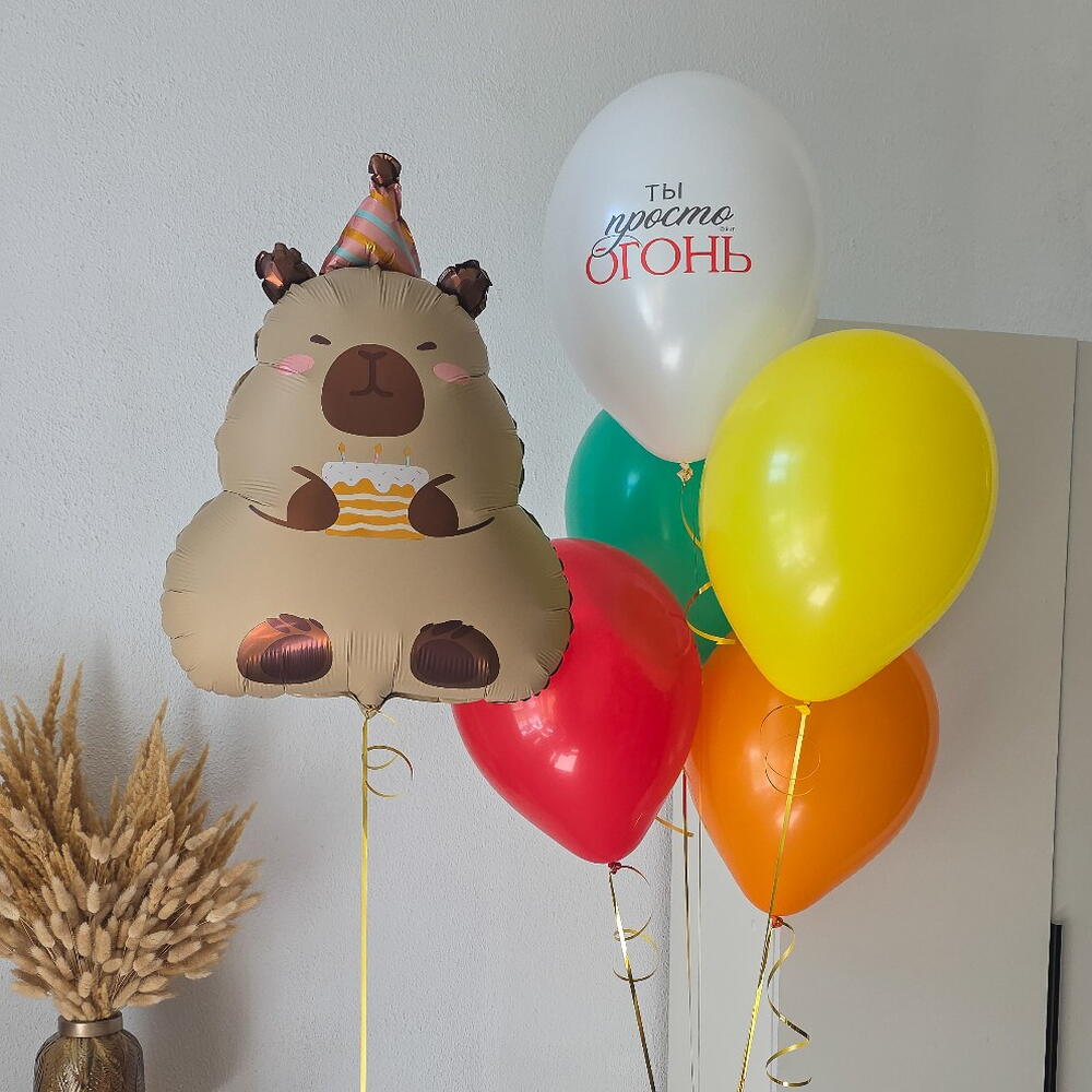 Шары для девочки, девушки, мальчика, коллеги на день рождения Капибара Огонь
