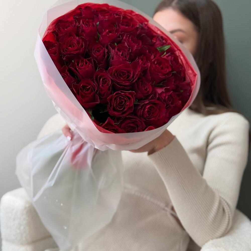 35 красных роз 40 см 373