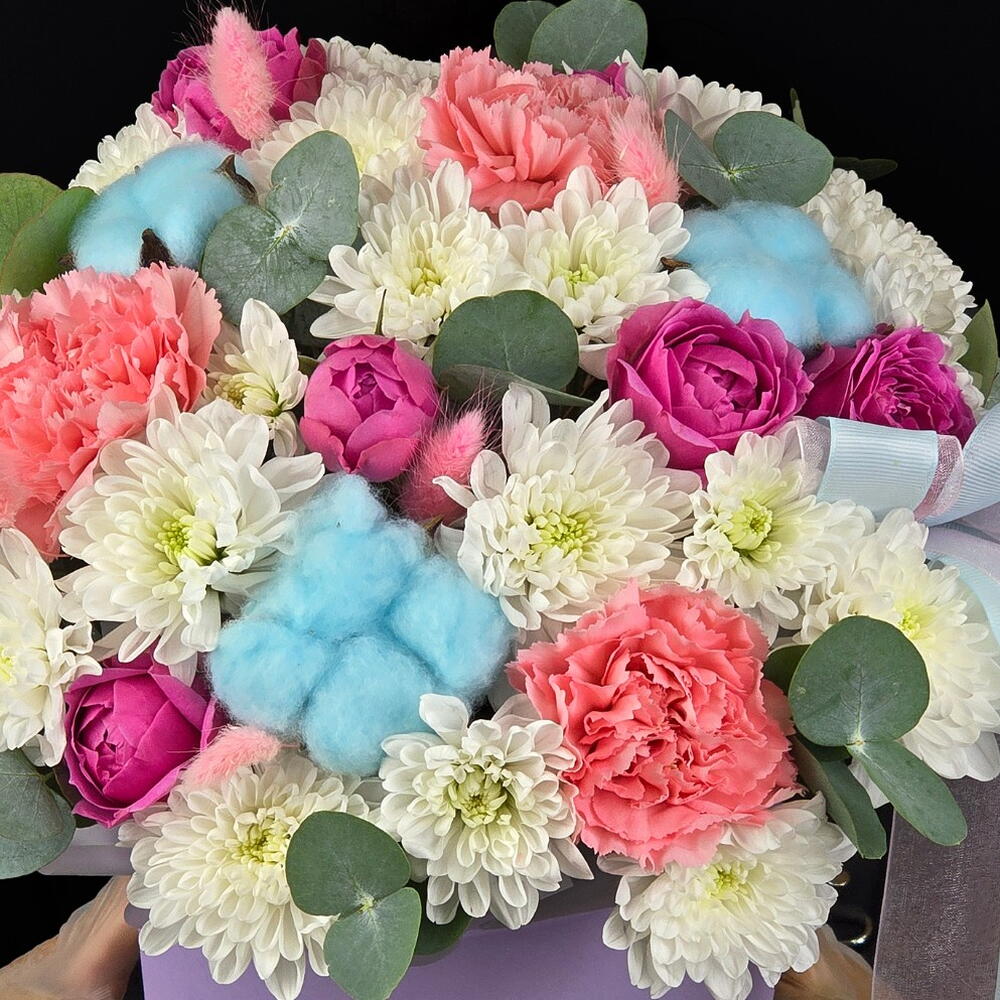 Композиция "Bubblegum cotton ️" с пионовидными кустовыми розами