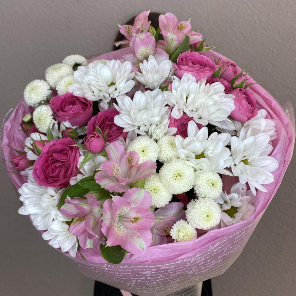 Письмо любимой 🌸💗 Сборный букет из ромашки, альстромерии и кустовой розы
