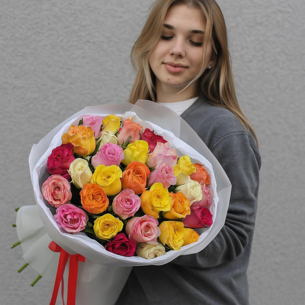 51 Роза Цветная букет Круглый
