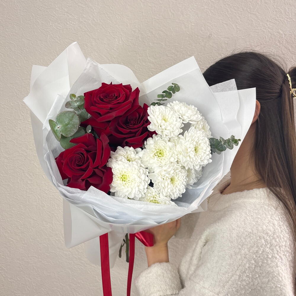 Купидон 🥰 авторский Дуо букет с красными французскими розами