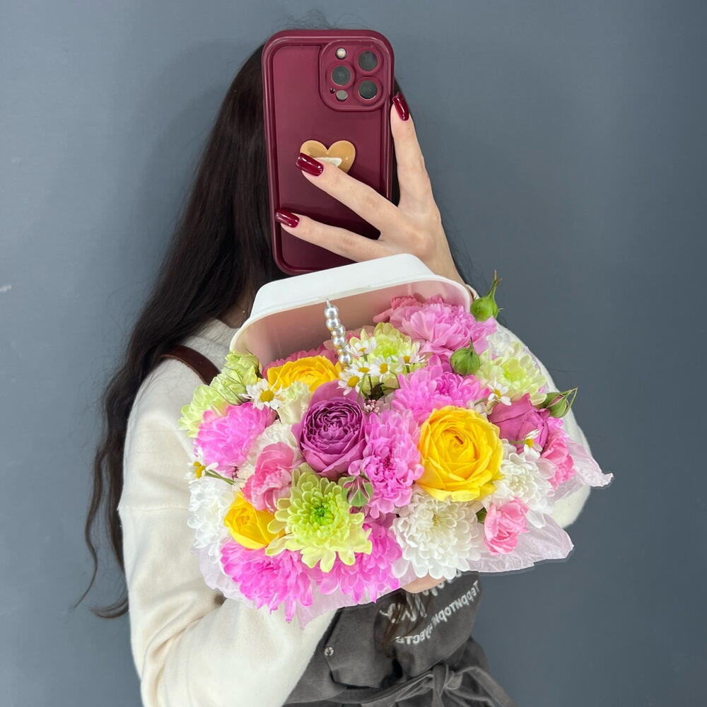 Бенто-торт из цветов💐 из Кустовой Розы, Хризантемы Алтай