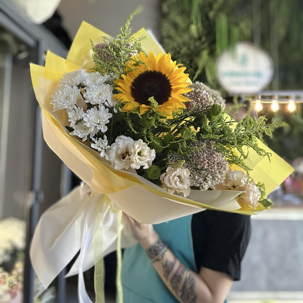 Осенний букет с подсолнухом💛