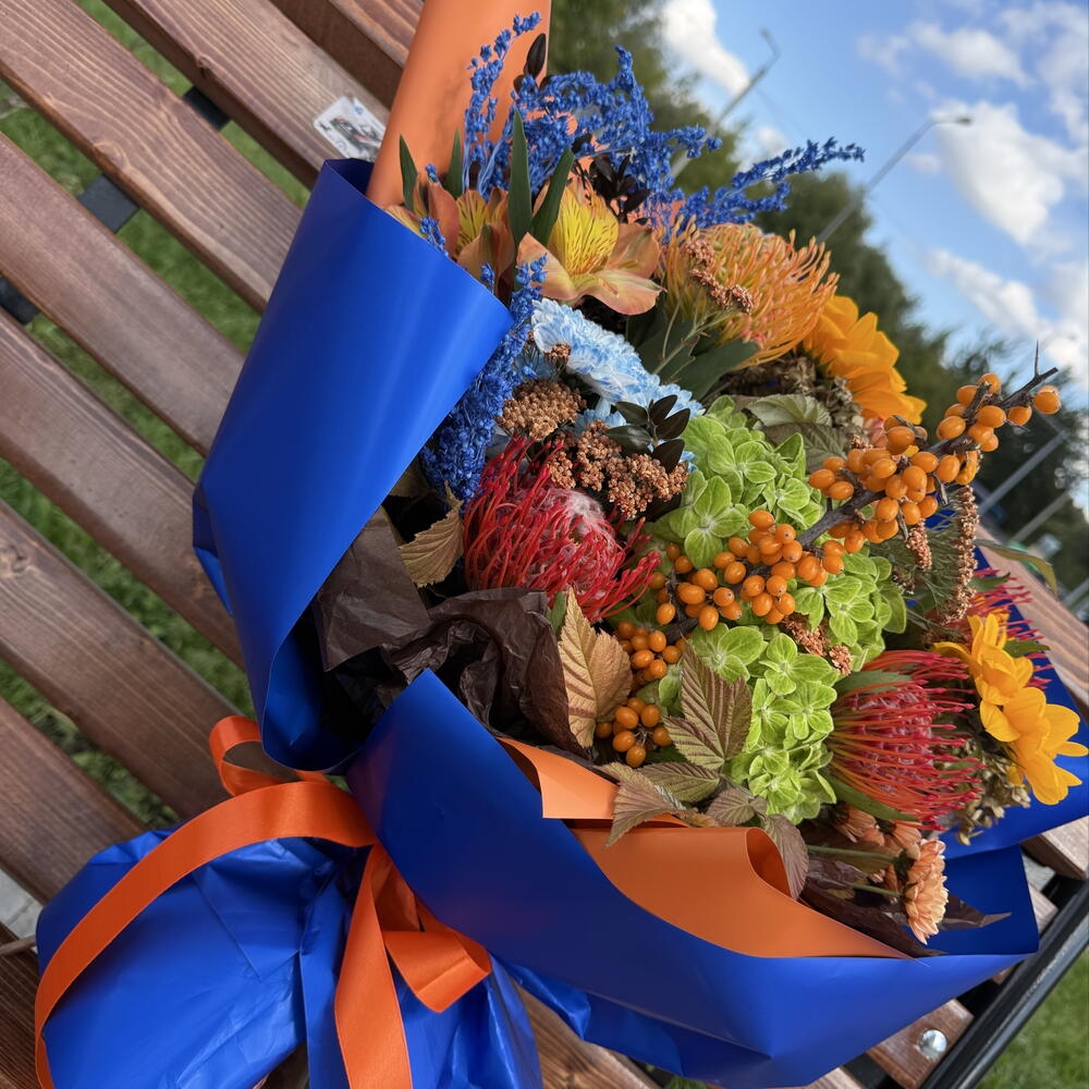 Букет дофамин ( подсолнух, леуко , зеленая гортензия 🍁💐🍂🌻🌻🌻