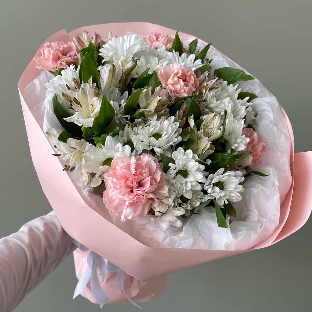 Хризантема, альстромерия, гвоздика🤍🩷🌸