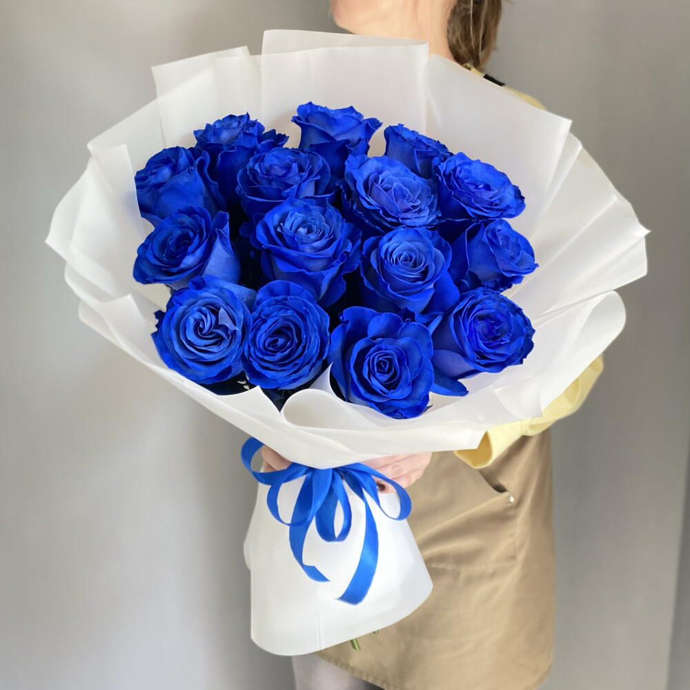 Букет синие розы 15 шт💙