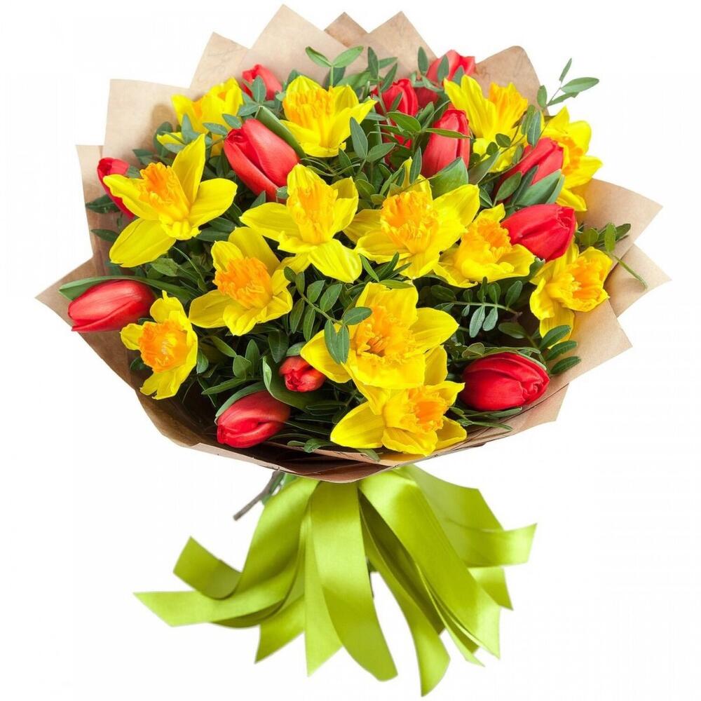 Букеты цветов из тюльпанов нарциссов