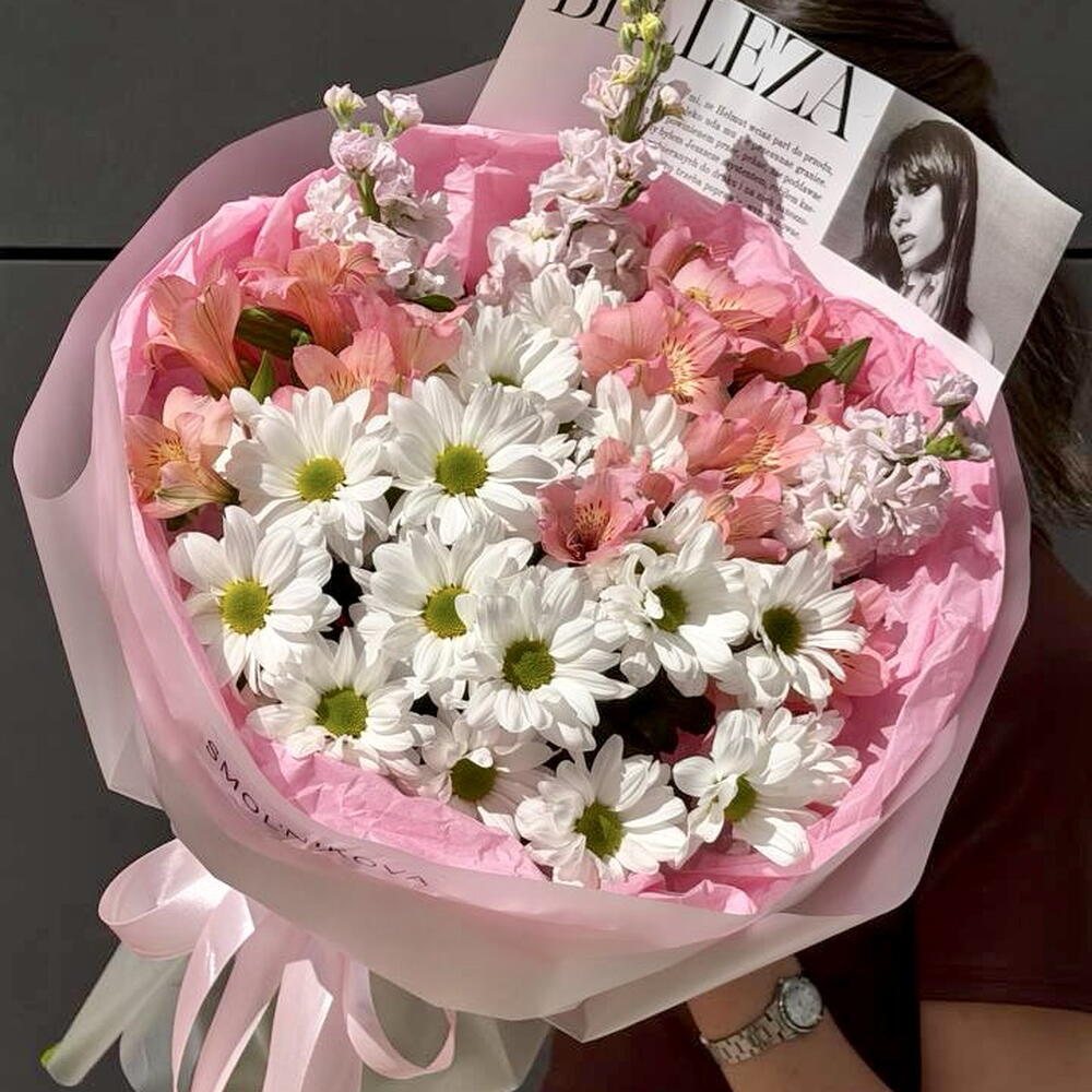 Летний букет с ромашкой , Альстромерией , матиоллой 🌸/ дофамин