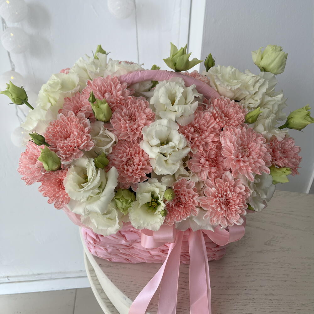 Корзина с хризантемой и эустомой 🌸 р Размер S