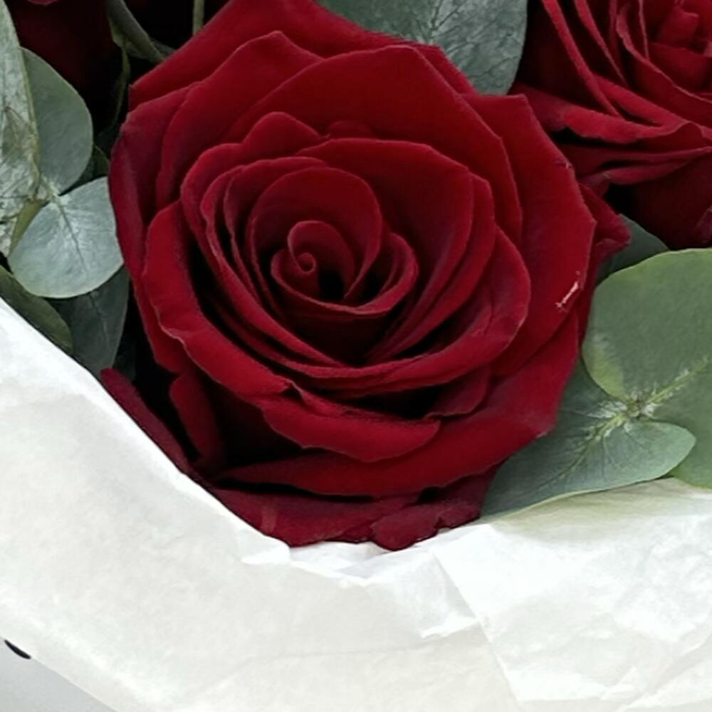 Пять бордовых роз с эвкалиптом ♥️
