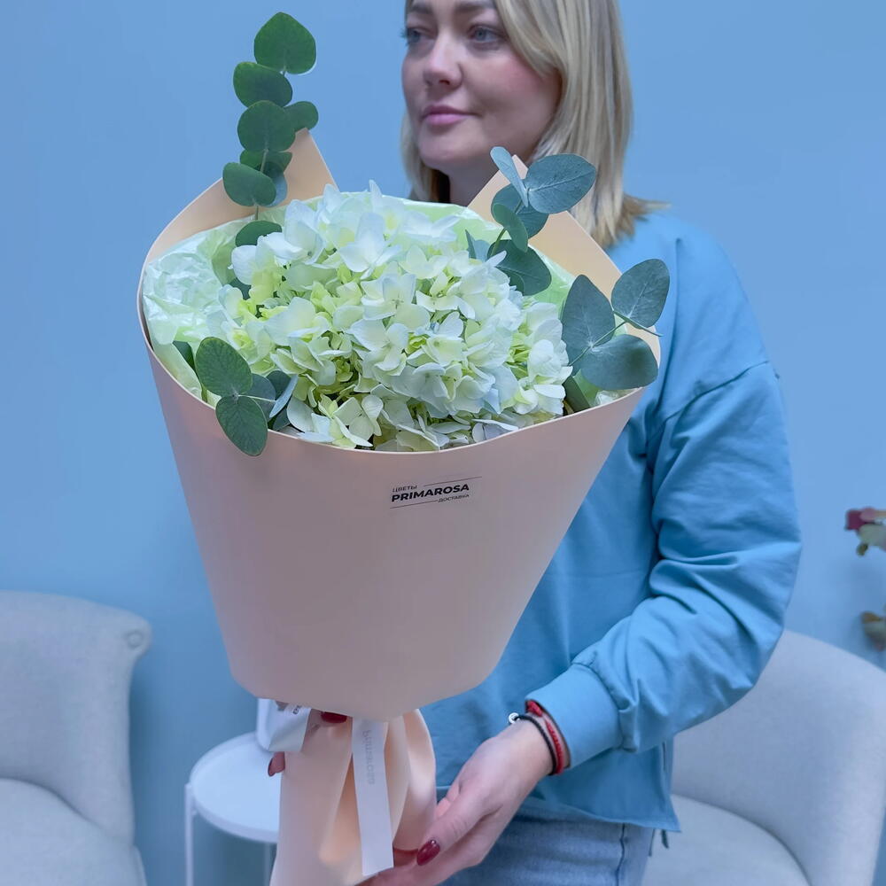 Букет из 1 зелёной гортензии с эвкалиптом «Свежесть»🌿 39978