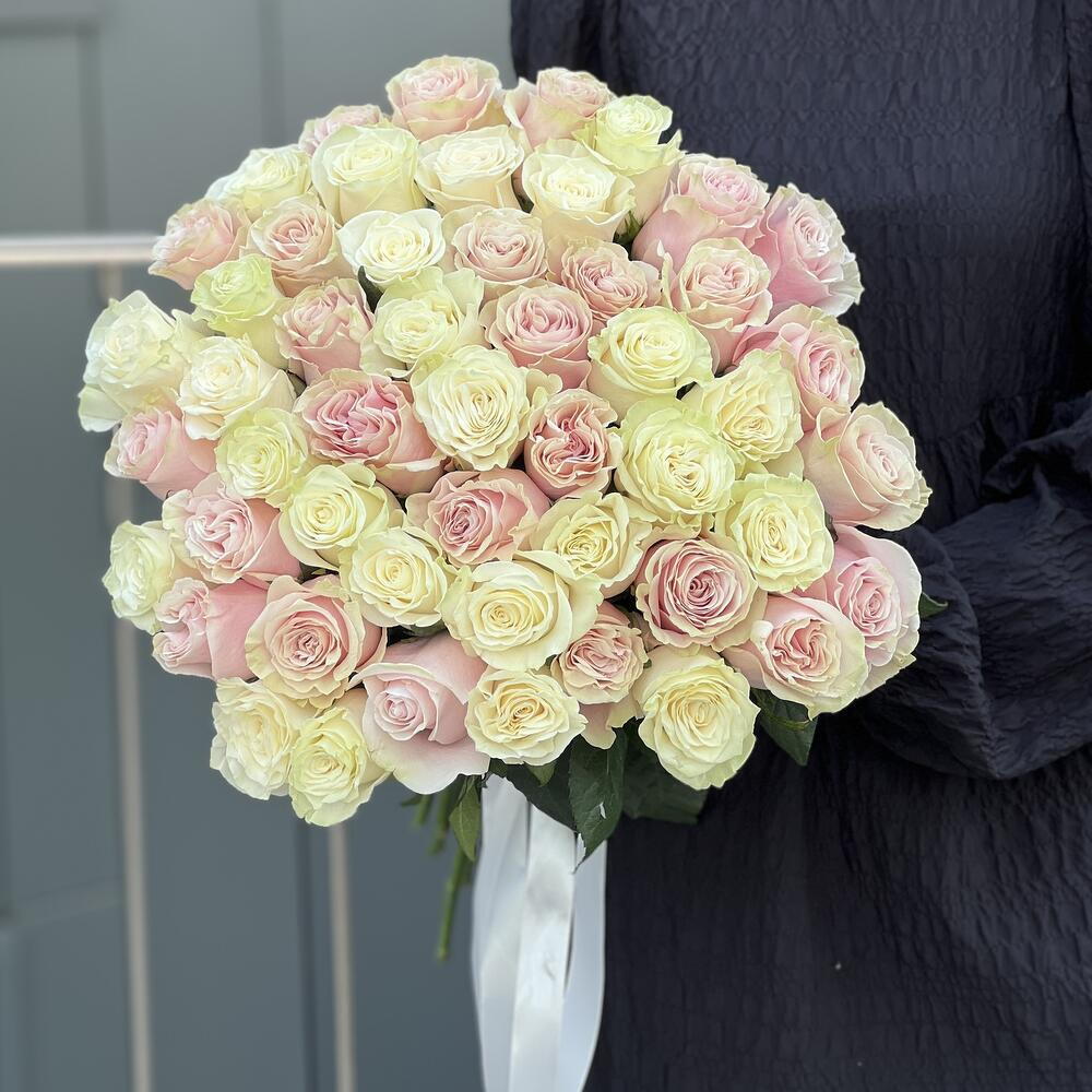 Bouquet of Tender feelings of 51 white and pink roses