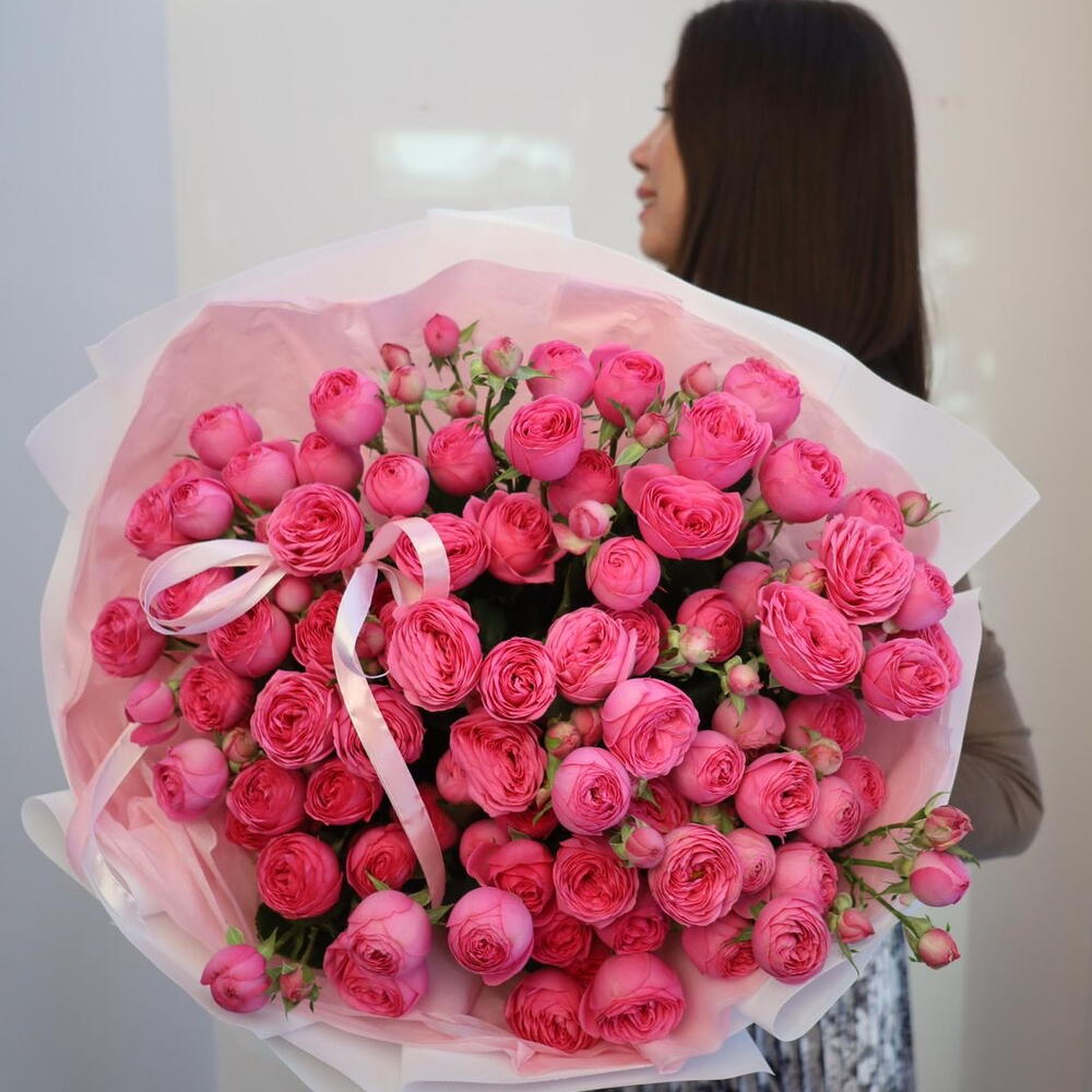 Пион тәрізді бұташа раушан гүлдерінің букеті Сильвия Пинк Silva Pink