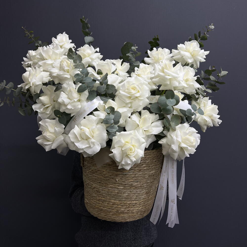 Basket of white roses