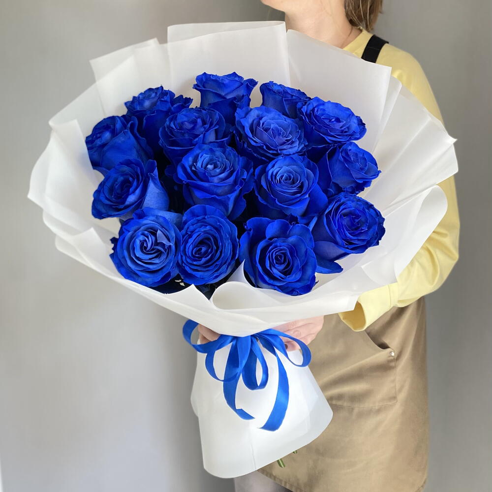 Букет синие розы 15 шт💙
