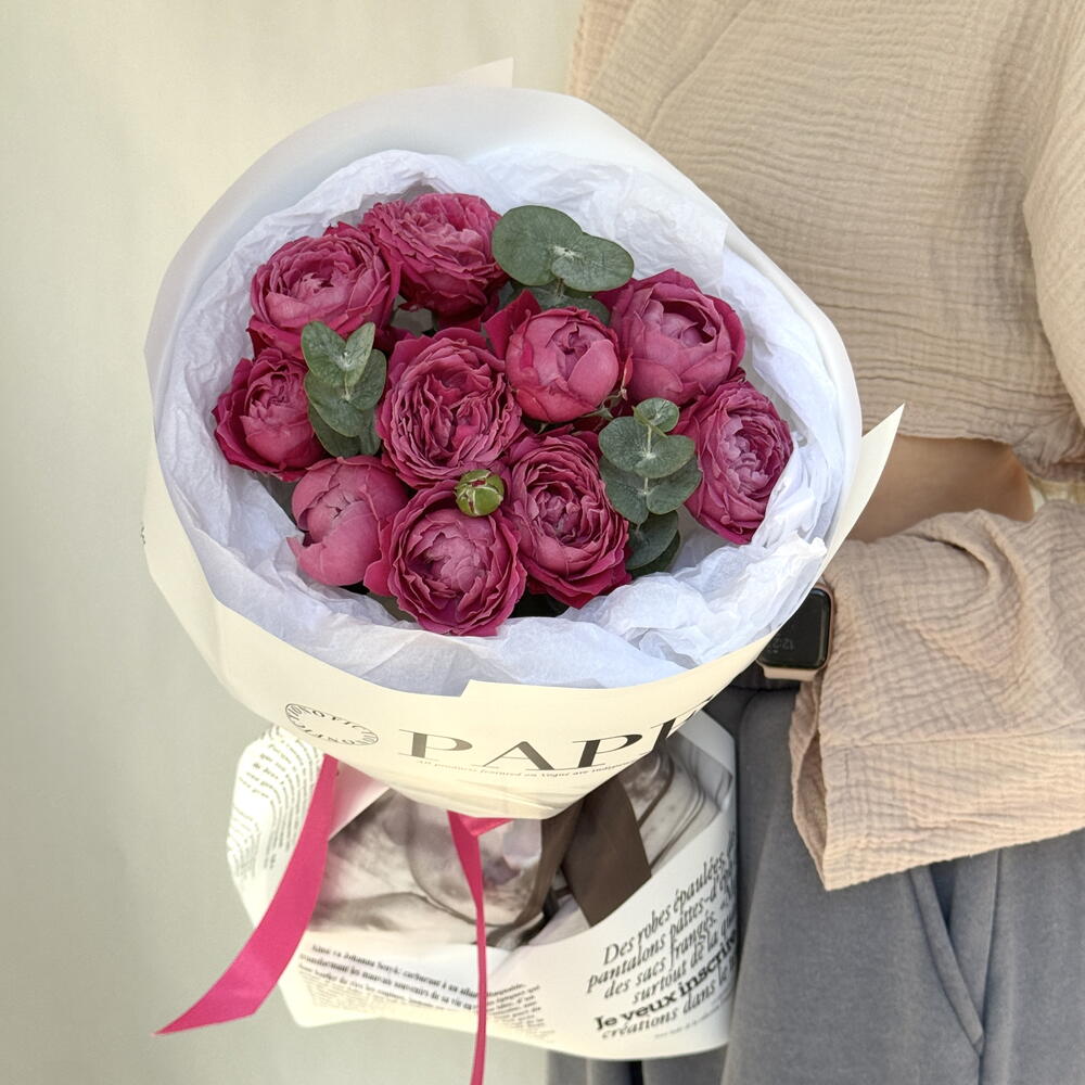 Ярко-розовый малиновый букет из кустовых пион роз 🩷🎀
