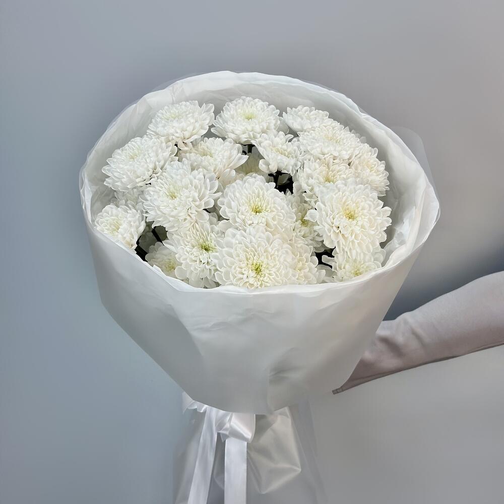 Букет белых кустовых хризантем сорта Алтай, 5шт. (М005)