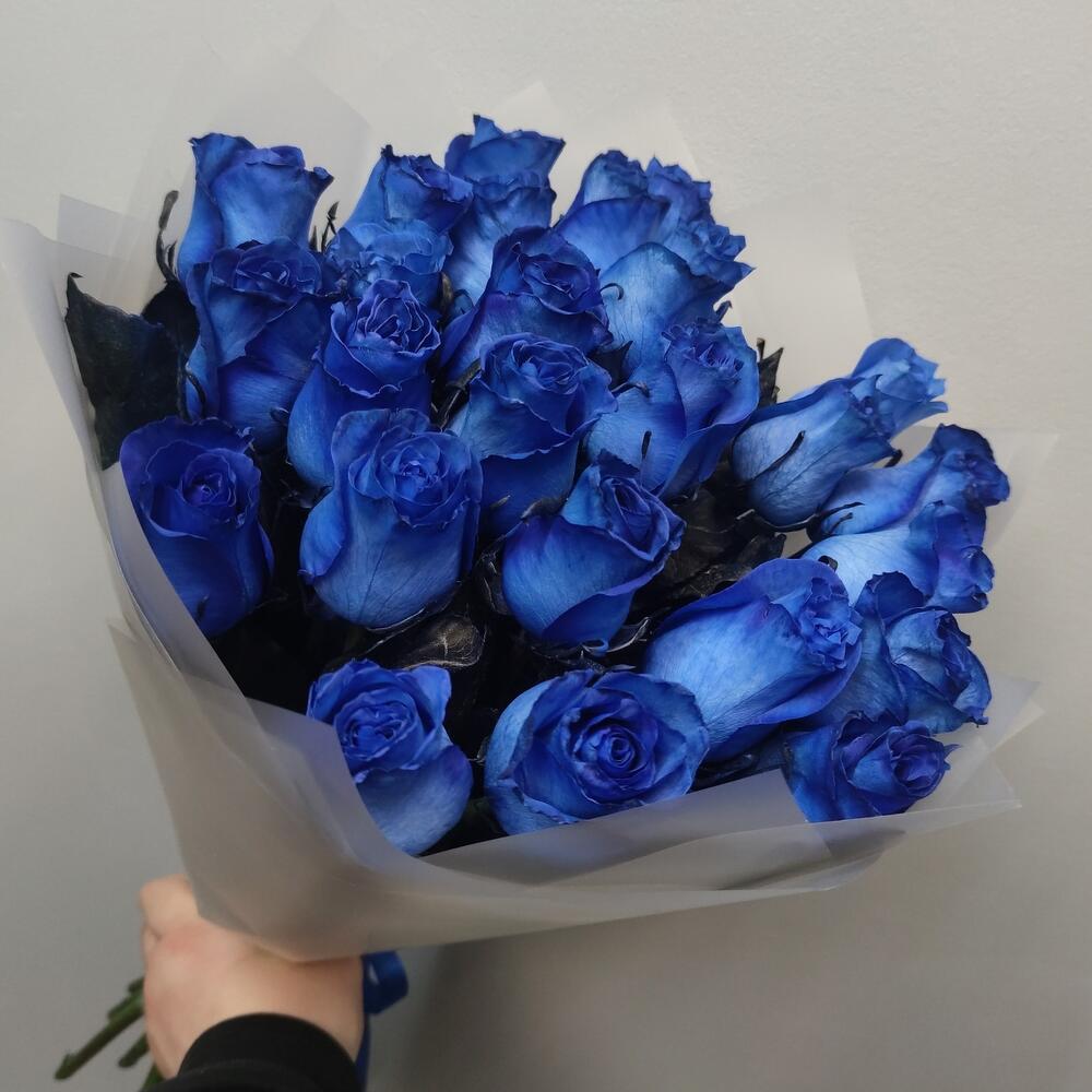 Синии розы 25шт