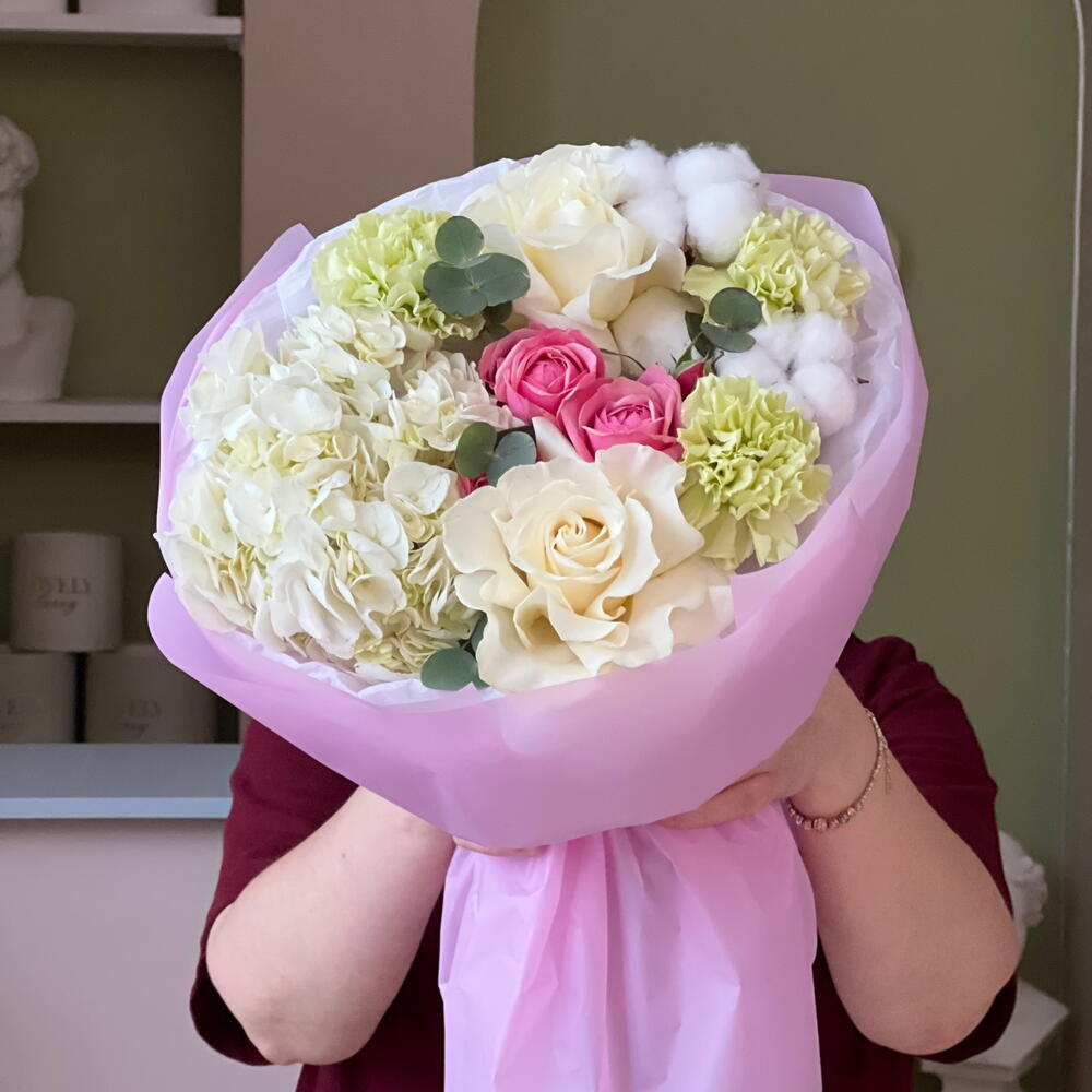 Букет с пион.розами и гортензией 2