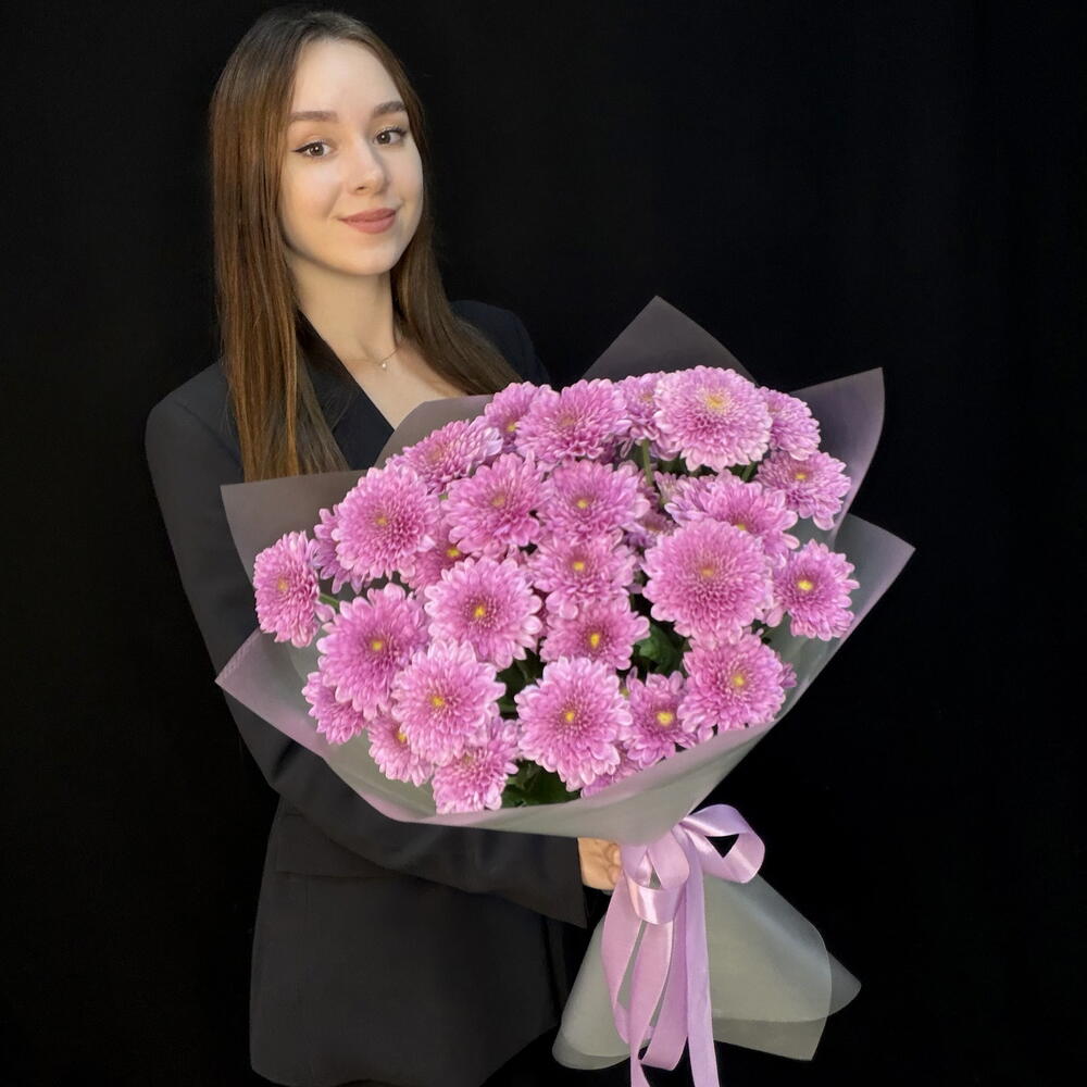 Букет из 5 малиновых кустовых хризантем Fabienne (КМБ039)