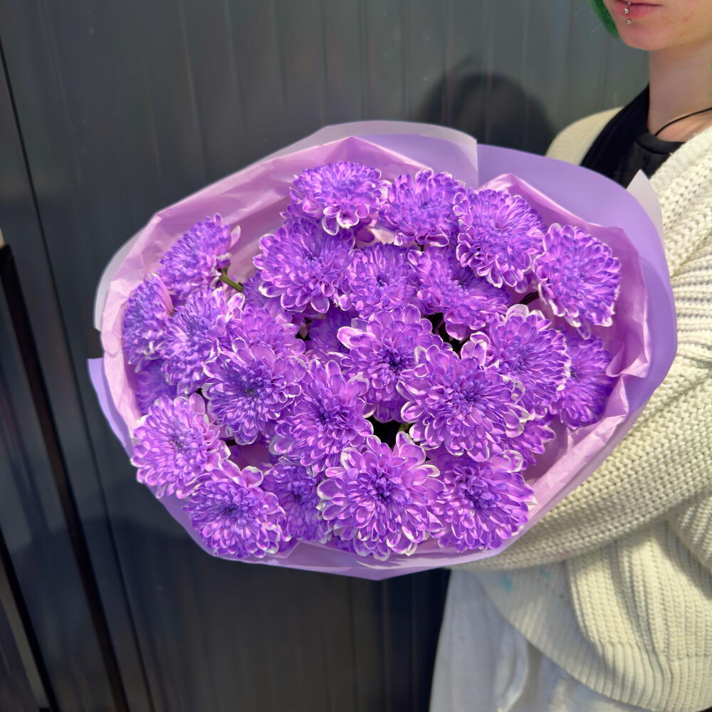 Фиолетовый бархат 💜 стойкий Букет из 5 фиолетовых 💜 кустовых хризантем