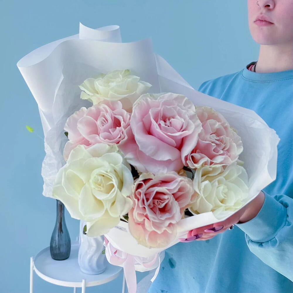 Букет из 7 французских роз Эквадор «Облачко» 🤍🌸 38370