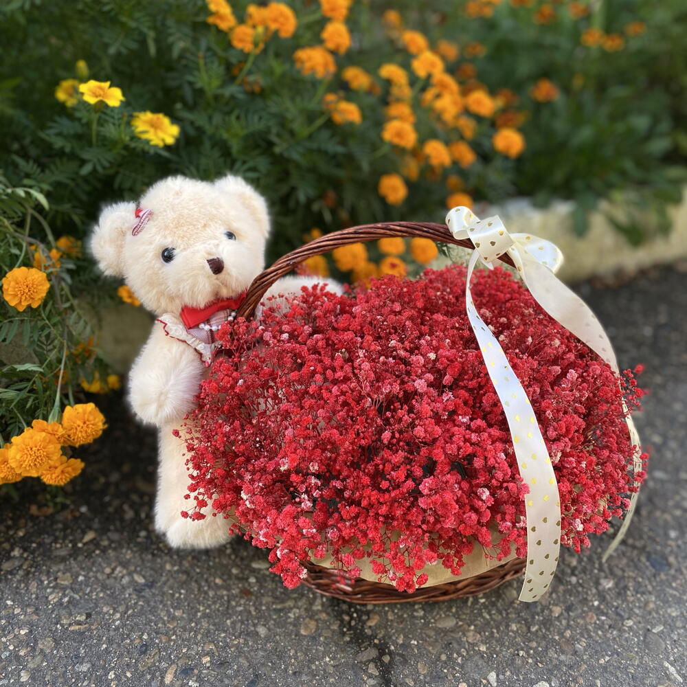 Подарок для нее ️🐻Гипсофила + мишка