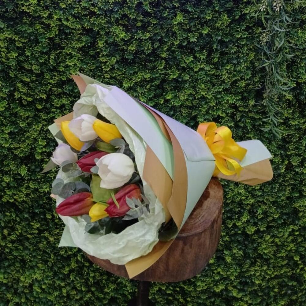 The tulips are multicolored