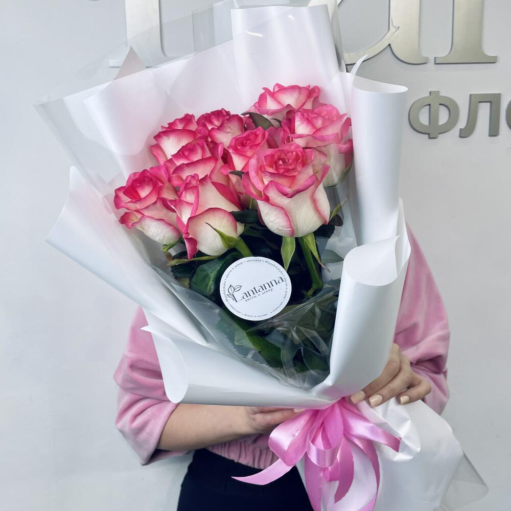 Букет из ярко розовой розы 9 шт