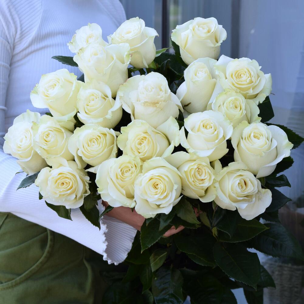 Bouquet of 21 white Mondial roses