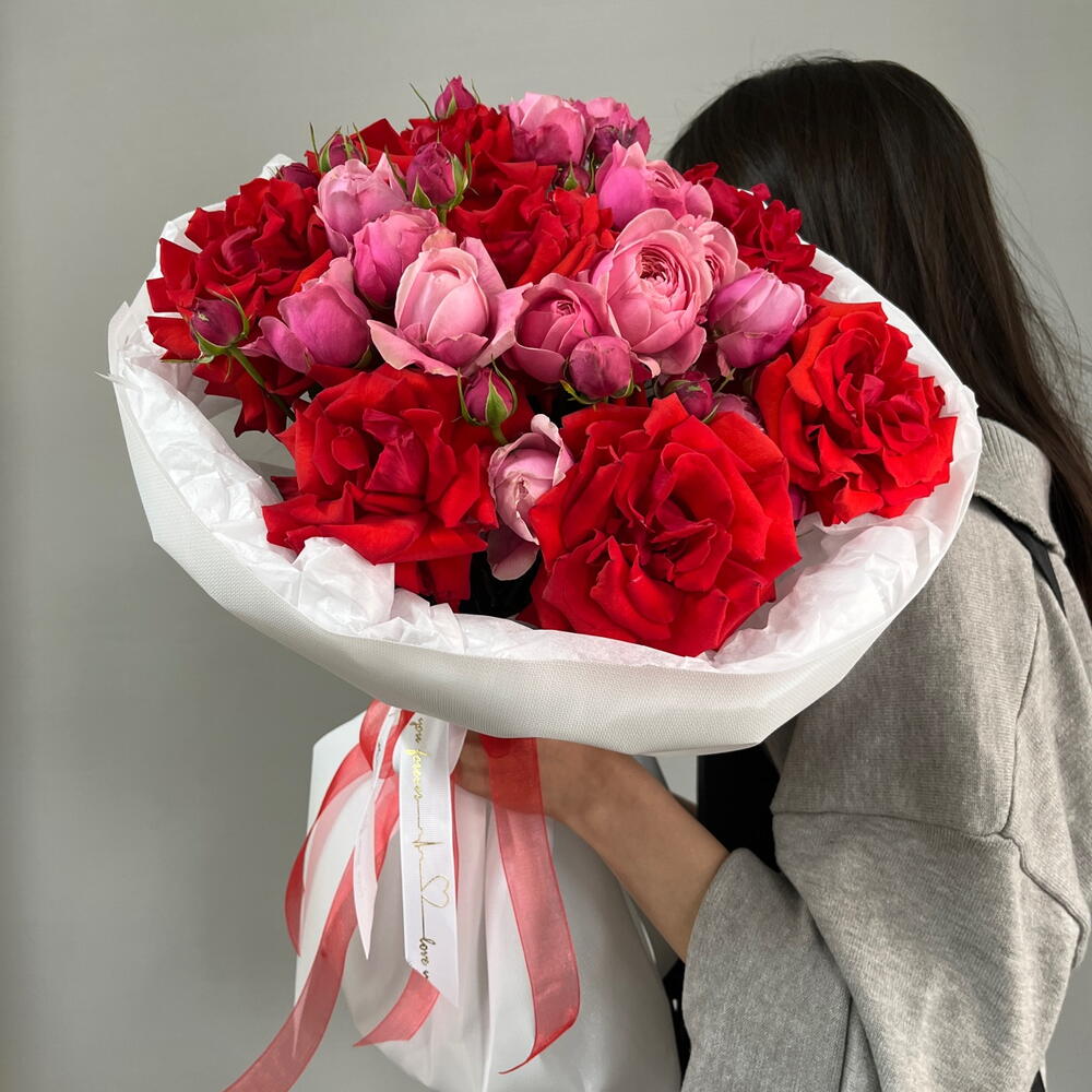 50 оттенков любви❣️ Дуо букет 💋французская нина и кустовая пионовидная Сильва Пинк