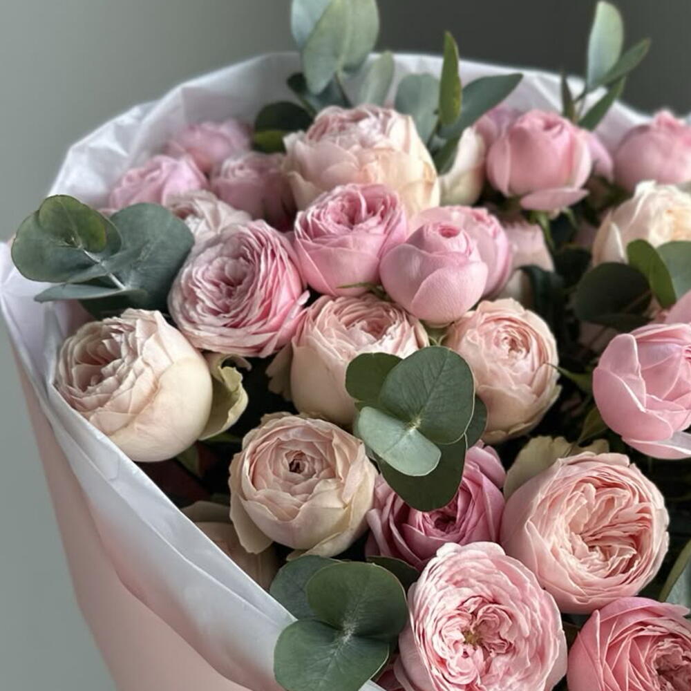 Пион розы кустовые с эвкалиптом 🎀