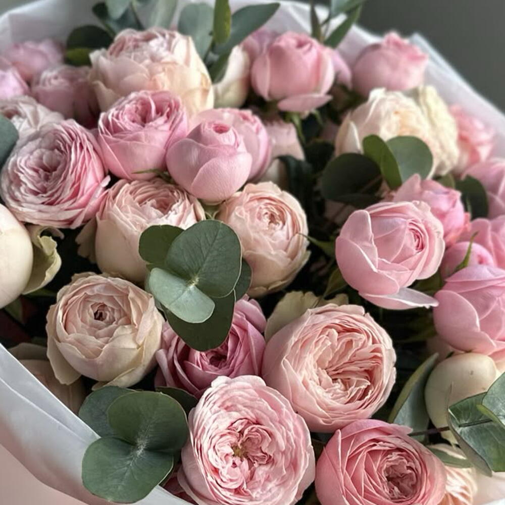 Пион розы кустовые с эвкалиптом 🎀