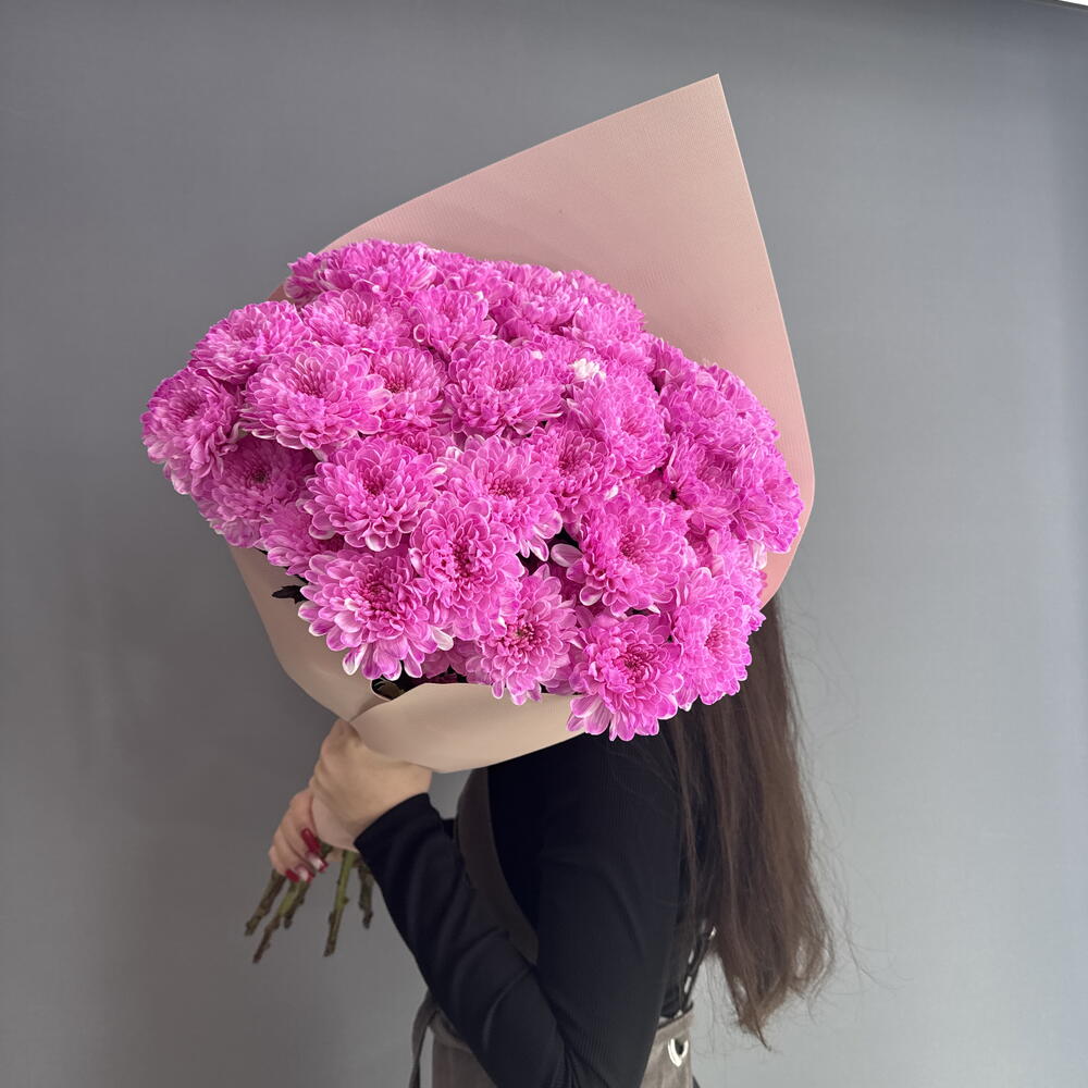 Монобукет с розовой💕хризантемой Алтай 7 шт