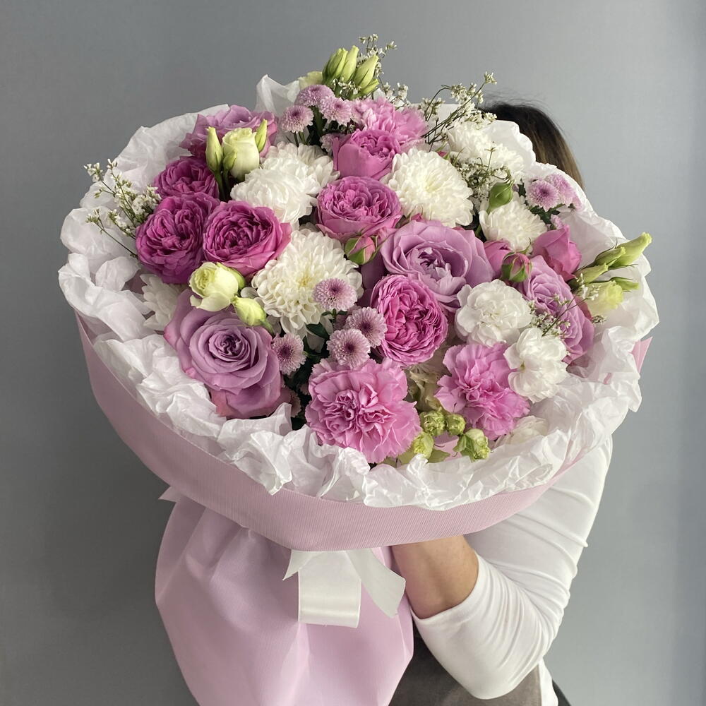Букет сиреневый 💟 ароматная Роза маритим🌸 пионовидная кустовая Роза 💜 Хризантема