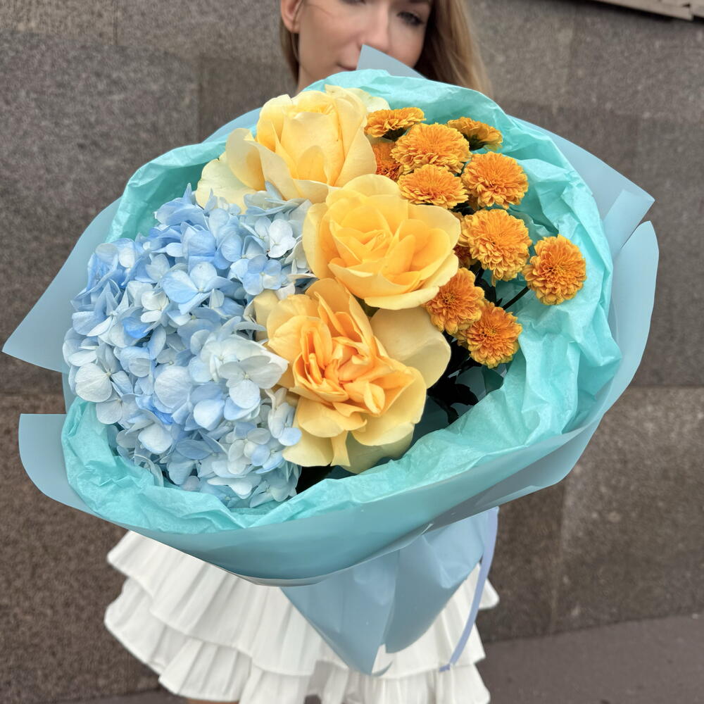Букет🌿 Гортензия 💙 Роза🦋 Сантини🍁