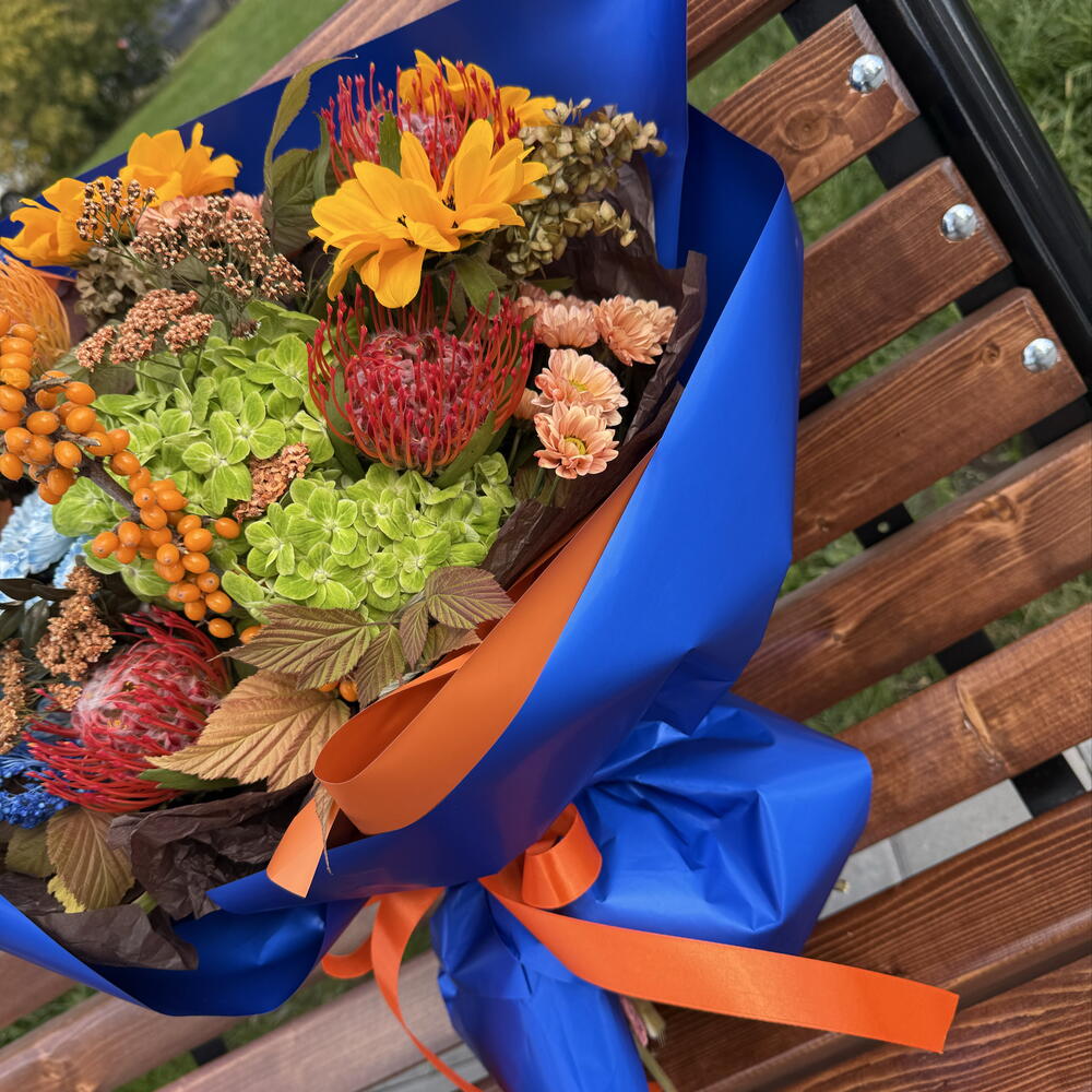 Букет дофамин ( подсолнух, леуко , зеленая гортензия 🍁💐🍂🌻🌻🌻