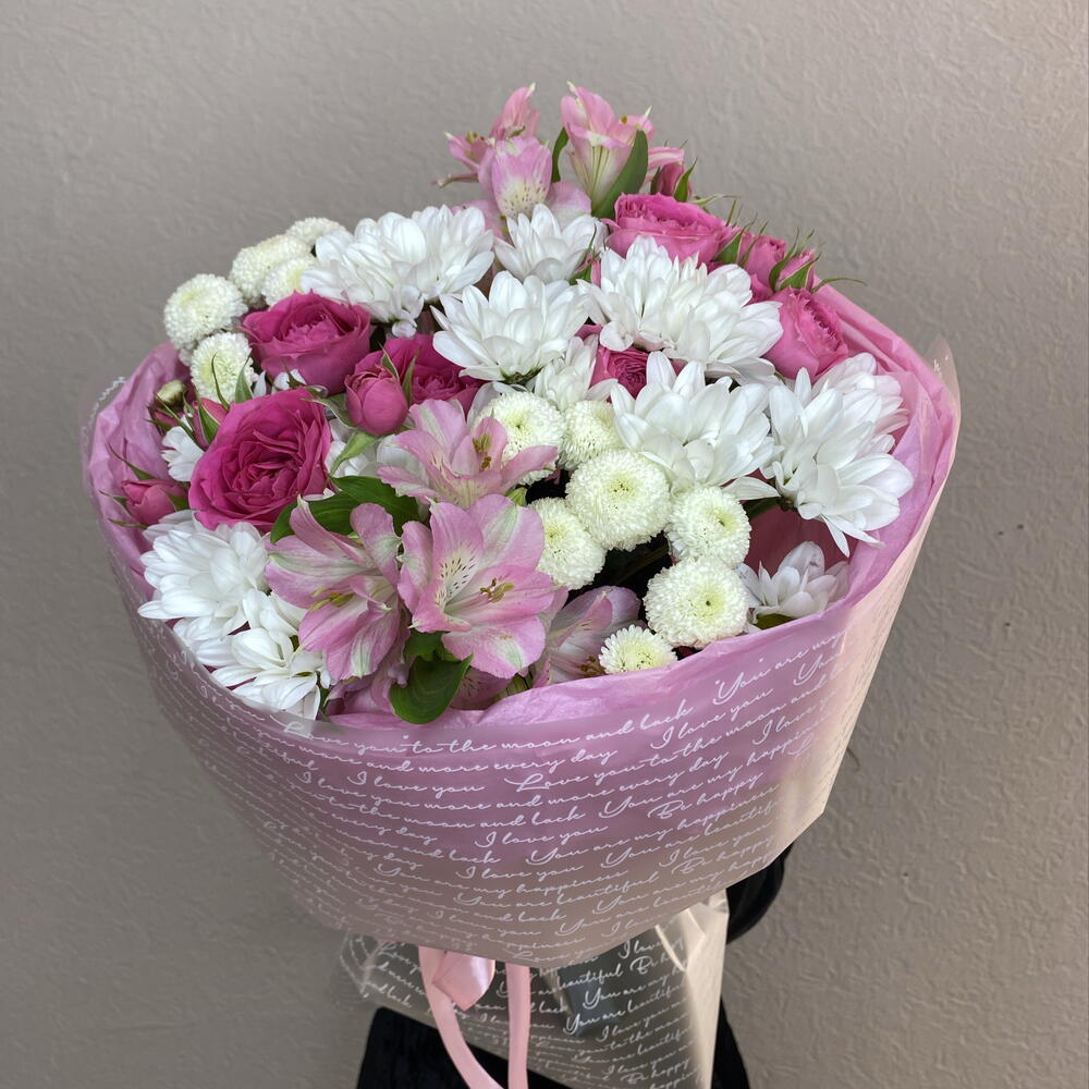 Письмо любимой 🌸💗 Сборный букет из ромашки, альстромерии и кустовой розы