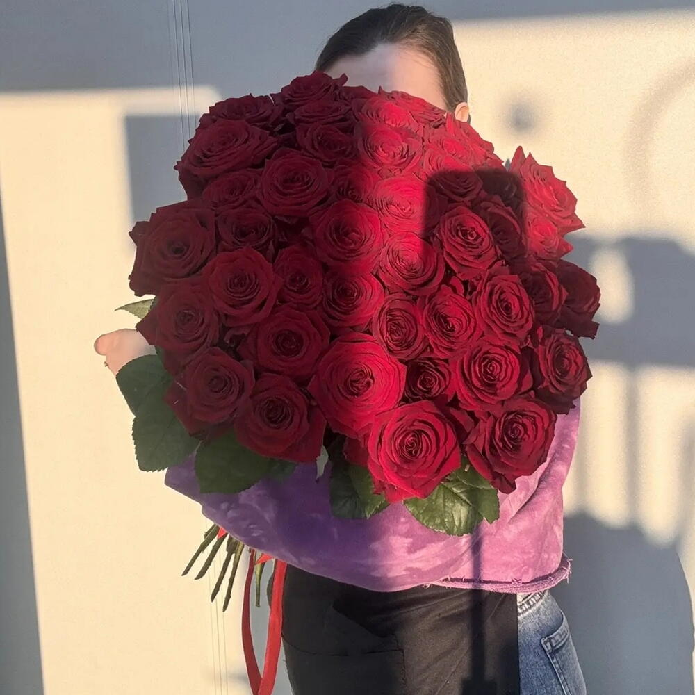45 красных роз ️🌹60 см