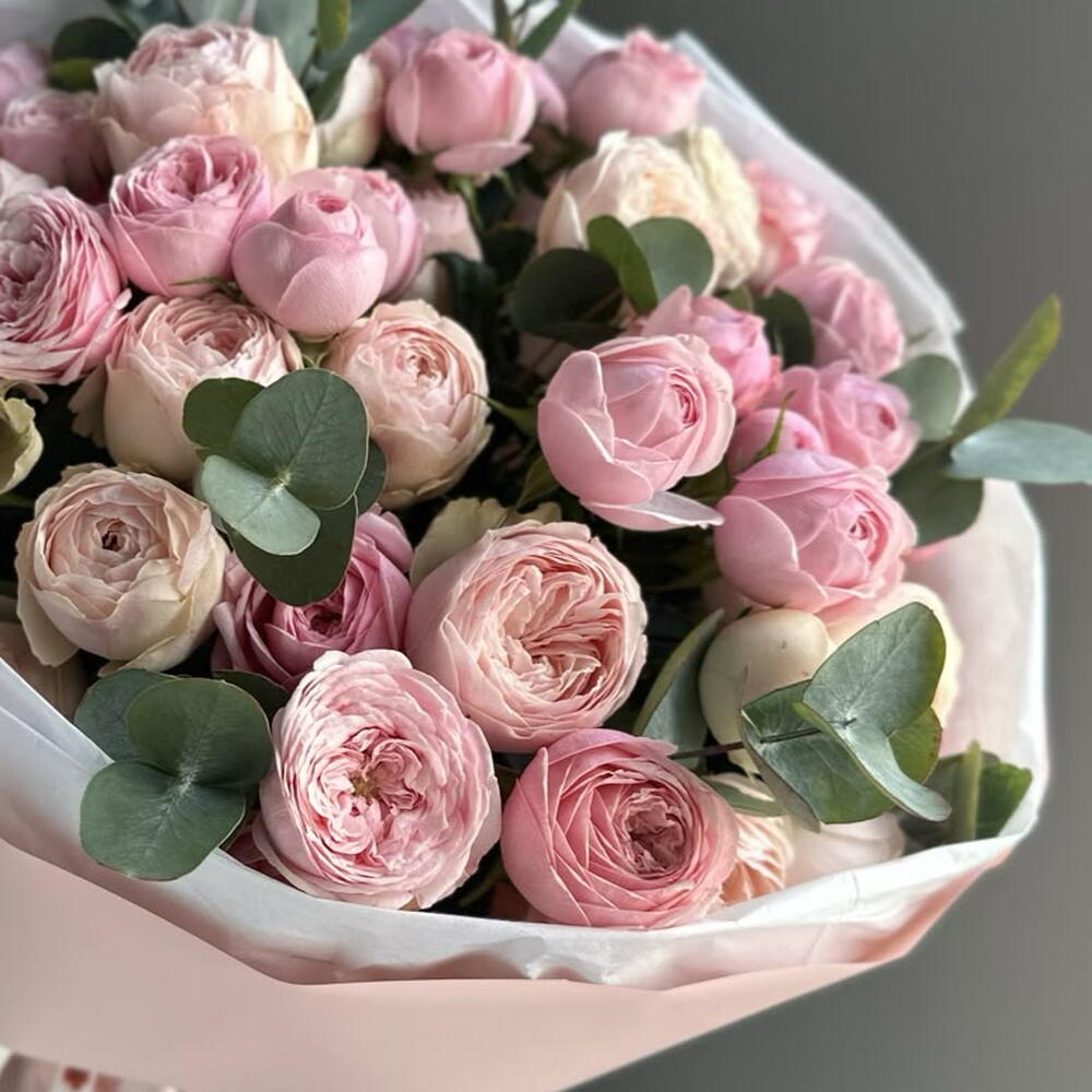 Пион розы кустовые с эвкалиптом 🎀