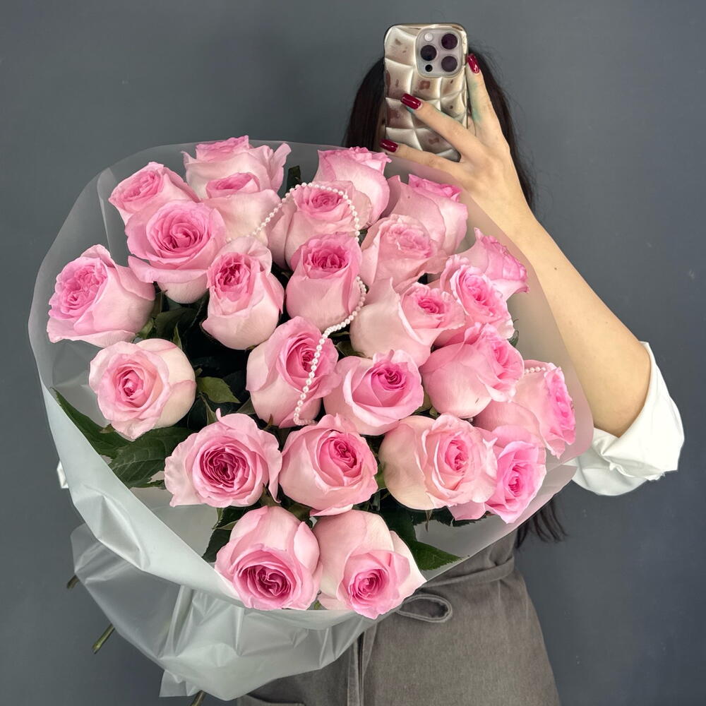 Монобукет💕 с пионовидной розой Мандала 25 штук с бусами