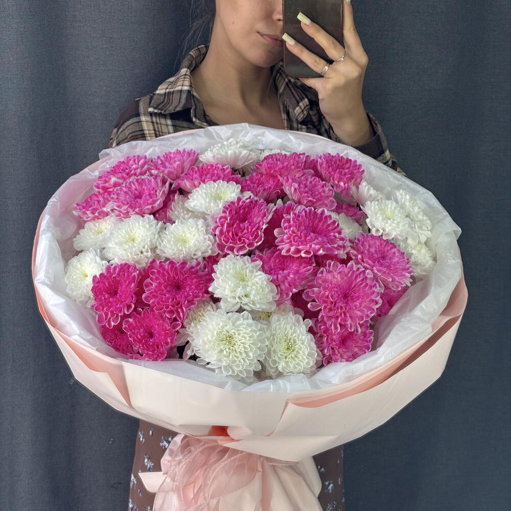 Облако нежности моно букет из хризантем☁️🩷🌸