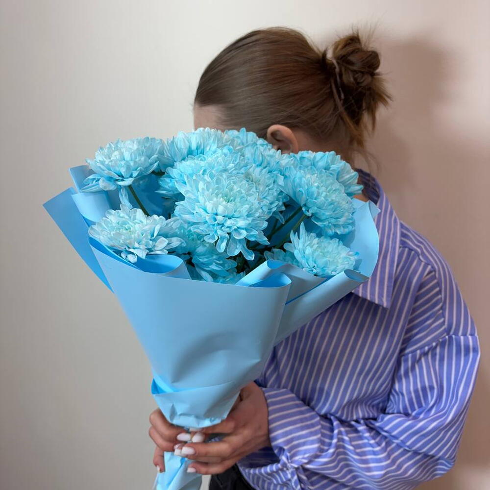 Букет - комплимент из 💙синих💙 хризантем